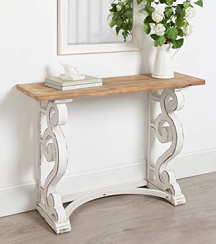 Kate And Laurel Wyldwood Country French Solid Wood Console Table - Rustic/White Legs - Natural Wood Top #TOP1