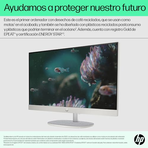 HP All-in-One 24-cr0007ss – Desktop-PC 23,8 Zoll FHD (AMD Ryzen 5 7520U, 16 GB RAM, 512 GB SSD, AMD Radeon Graphics, Windows 11 Home), Weiß, spanische QWERTY-Tastatur
