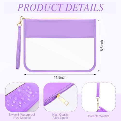 Sweetude 24 Pcs Clear Makeup Bags with Wristlet Bag DIY Chenille Letter Bag Bulk Waterproof Toiletry Bag Flat Preppy Nylon Clear Zipper Pouches Snack Organizer for Women2