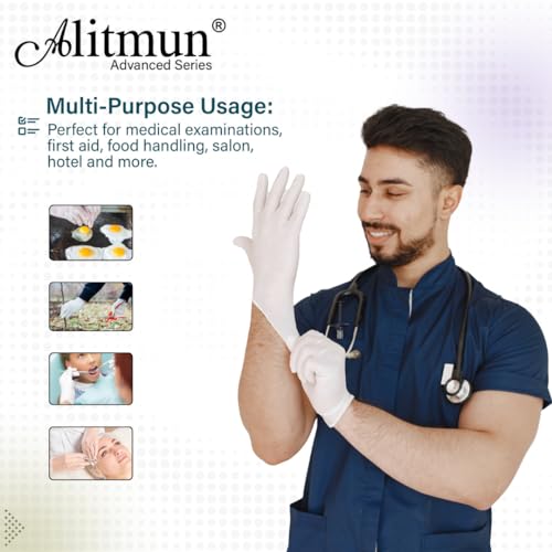 Image of Advanced Series Powder Free Latex Examination Gloves, Disposable Surgical Hand Gloves with Exceptional Grip and Durability, Medical usage & Multipurpose Gloves (Pack of 100)