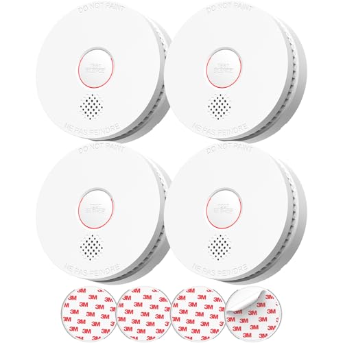 SITERLINK Smoke Detectors Smoke Alarms with Replaceable Battery Photoelectric Sensor Smoke Detector with Test-Silence Button Fire Detectors for Home House GS509A 4-Pack