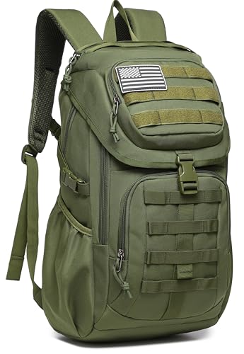 Wotony Mochila Tactical Assault Pack Molle Mochila Militar Outdoor Caminhadas Camping Mochila Impermeável para Homens, Verde militar, 25L, Mochila tática
