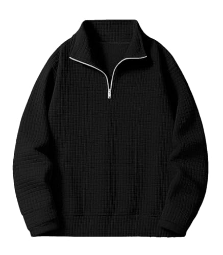 KAJARU Men's Textured Half-Zip Black Sweatshirt - Image 2