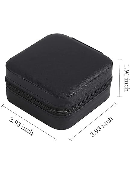 Image of Mini Jewellery Travel Case, PU Leather Organizer Box, Small Portable Jewellery Storage Holder for Womens Rings Earrings Necklaces (Peach-PU Leather Box) (Black)