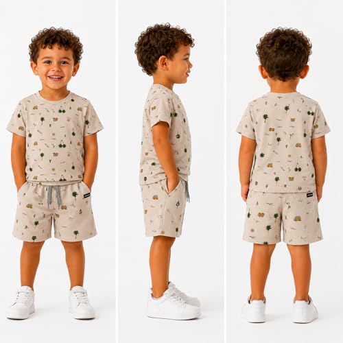 Image of Volcom Toddler Baby Boy Shorts Set - 2 Piece Short Sleeve Graphic Tees and Shorts Infant Toddler Little Boys Summer Outfits