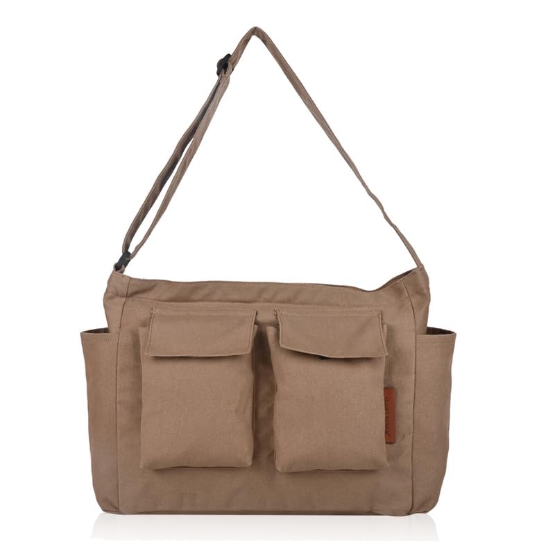 CLASSY WOMEN Utility Crossbody Bag - Premium Canvas Daily Satchel for Girls, Large Multi-Pocket College Laptop Bag & Travel Sling Purse-image-48