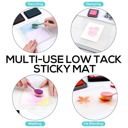 Image of Low Tack Sticky Mat with Grid for Stamping Stenciling Ink Blending Masking, 6.25 inchX6.25 inch Clear Photopolymer Craft Low Tacky Mat for Card Making Hold Your Cardstock in Place When Stamping Scrapbooking