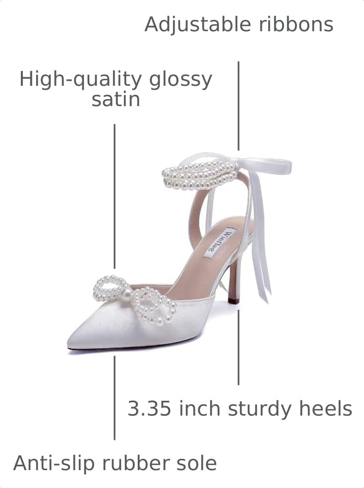 Image of Pearl Wedding Shoes for Bride High Heel Bridal Shoes Closed Toe Wedding Heels