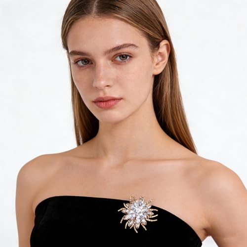 Image of Sparkling Crystal Flower Brooch Pins for Women Dainty Rhinestone Flower Shape Brooch Pin Suit Scarf Hats Decoration Wedding Jewelry