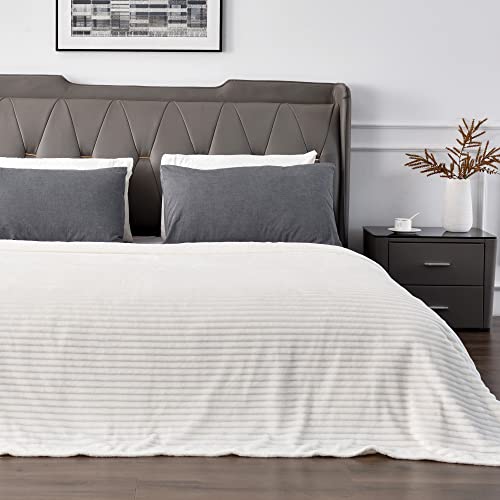 Image of BEDELITE Fleece Blanket Queen Size - 3D Ribbed Jacquard Soft and Warm Decorative Fuzzy Blankets - Cozy, Fluffy, Plush Lightweight Throw Blankets for Couch, Bed, Sofa(Off White, 90x90 inches)