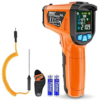 Infrared Thermometer MESTEK Temperature Gun with K Probe Digital Laser IR Thermometetr Temp Gun -58F~1472F Color LCD Screen Alarm Function Adjustable Emissivity for Cooking Grill Pizza Oven