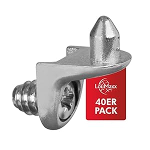 LouMaxx Reggipiano Angolare con Perno e Vite | Set di 40 Reggi Mensola| Reggipiano Armadio 5mm | Reggipiano a Vite in Zama Nichelato