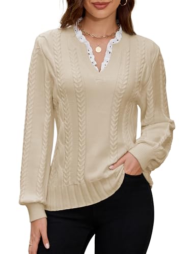 Angashion Womens Sweaters Long Sleeve Casual V Neck Jumper Tops Fall Winter Knit Pullover Sweater