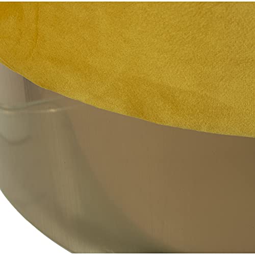 PUF TERCIOPELO MOSTAZA C/BANDAACERO DORADO 12CM °40X43CM, POLI╔STER/DM+PINO