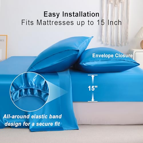 NTBAY California King Satin Sheet Set, 4 Piece, Royal Blue - image 5