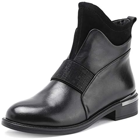 Ahannie Women's Leather Chelsea Boots,Low Heel Round Toe Side Zip Fashion Boots(EU SIZE:36) Cover