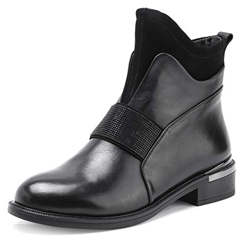 Ahannie Botas Chelsea para mujer, de piel, con cremallera, cómodas, de moda, color Negro, talla 37 EU Cover