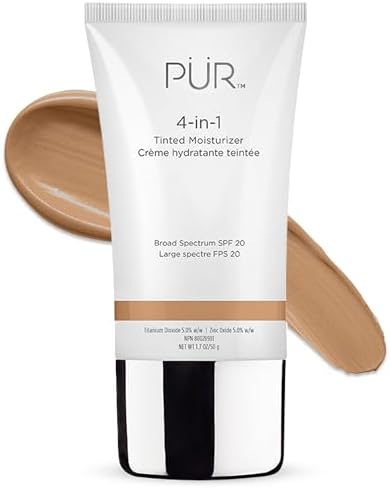PÜR MINERALS 4-in-1 Tinted Moisturizer With SPF 20 - Hydrating Face Moisturizer, Primer, & Foundation With Shea Butter, Aloe Vera & Vitamin B3 - Vegan Friendly - Free of Paraben, Gluten & BPA