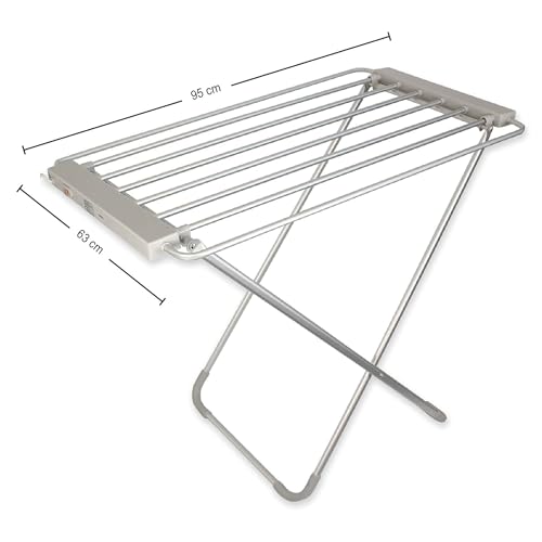 Fishtec Elektrischer beheizter Wäschetrockner 8 Stangen - Elektrischer Handtuchtrockner - Handtuchhalter - Praktik - 95 X 63 X 74 cm - Aluminium gebürstet