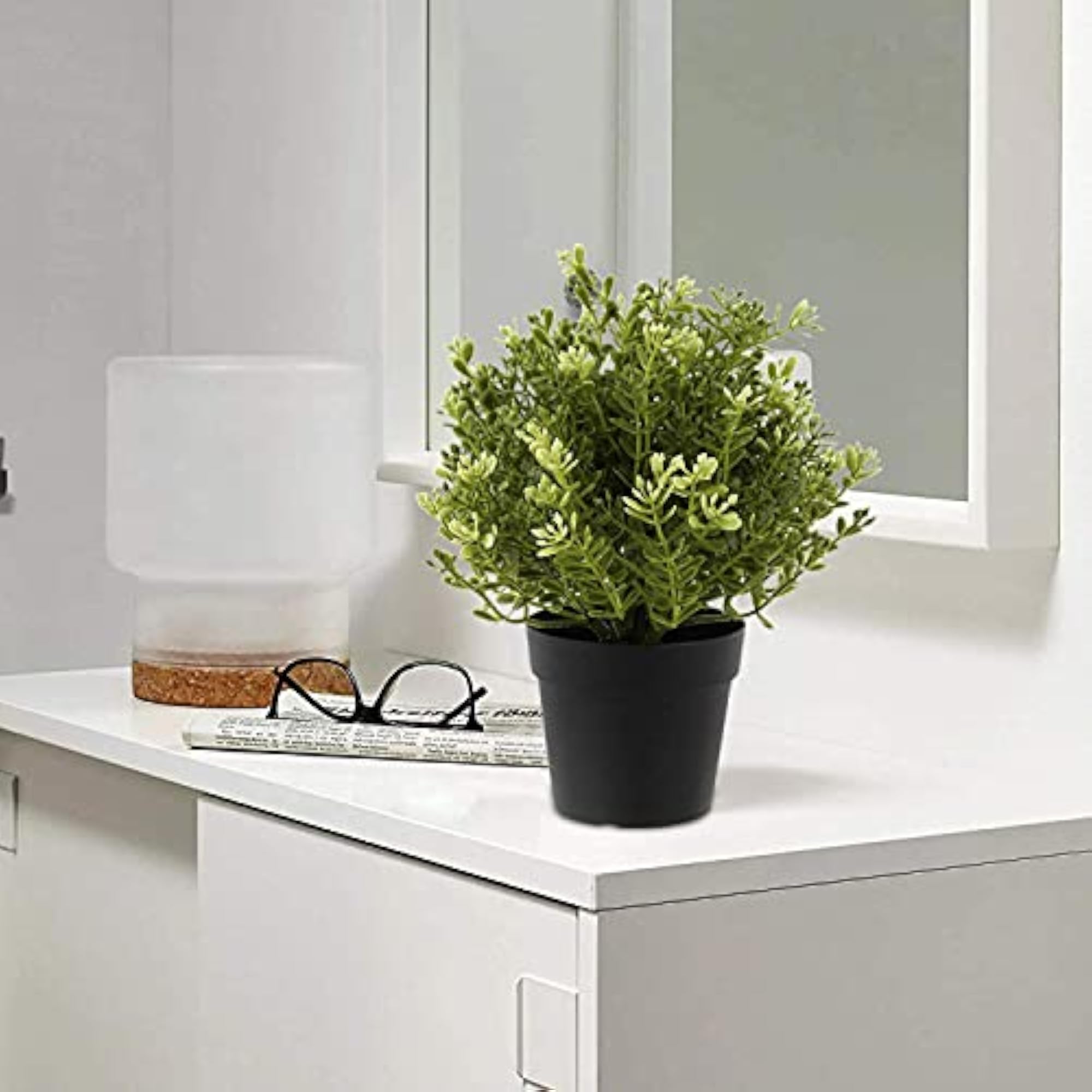 Artificial Potted Thyme Plant, Realistic Faux Green