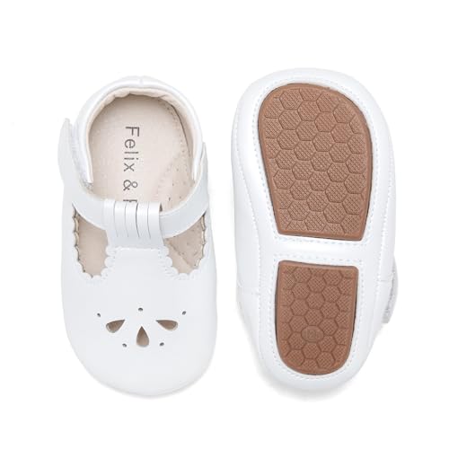 Soft Sole White Baby Shoes - Infant Baby Walking Shoes Moccasinss Rubber Sole Crib (White,12-18 Months Infant)
