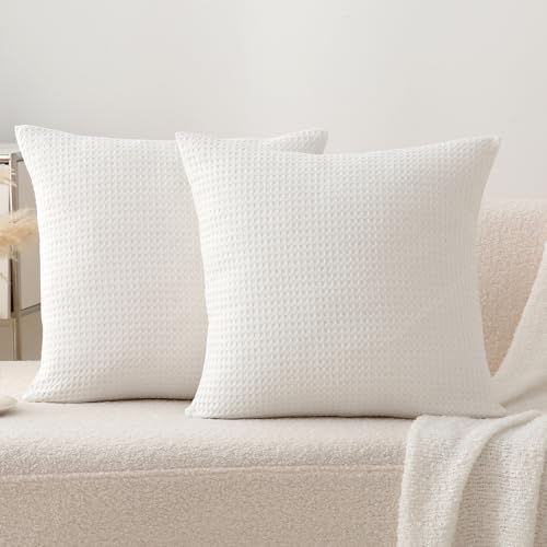 K MASANIJI 2 Pack Off White Waffle Throw Pillow...