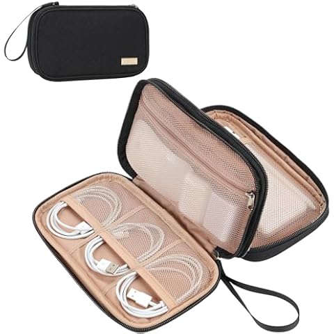 NISHEL Travel Cord Organizer Case, Double Layers Tech Electronic Bag, Essentials for Charger, Cable, Phone, Flash drive, Black Cover