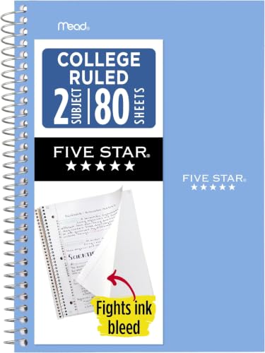 Image of Five Star Spiral Notebook, 2 Subject, College Ruled, 9 1 /2 inch x 6 inch 80 Sheets, Tidewater Blue (840029CG1-ECM) (Pack of 12)