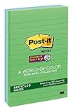 Post-it Super Sticky Recycled Notes, 4x6 in, 3 Pads, 2x the Sticking Power, Bora Bora Collection,...