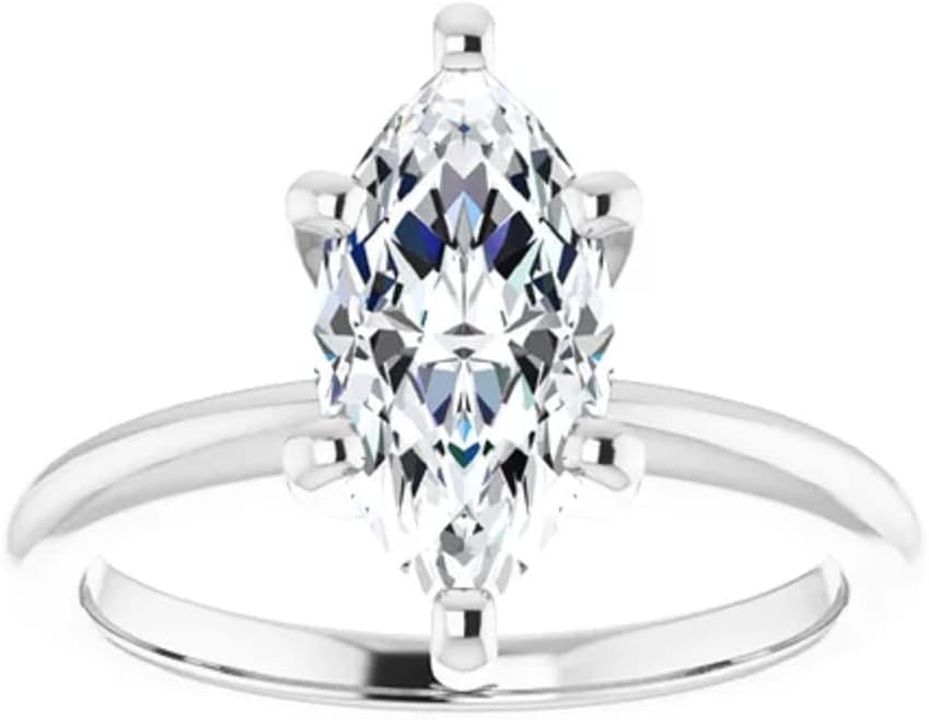 Moissanite Rings for Women, 3ct Marquise Colorless VVS1 Clarity Diamond Engagement Rings 14K White Gold 6 Prong Knife Edge Moissanite Solitaire Rings for Women Wife Gifts