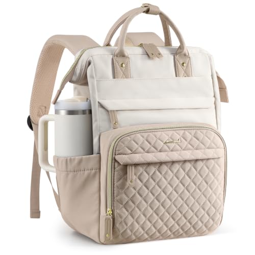 Image of LOVEVOOK Laptop Backpack Women Quilted Teacher Nurse Work Backpack Purse | Large Cup Holder, Professional Waterproof Travel Backpack, Urban Computer Bag Casual Daypack for College Business Office Gift
