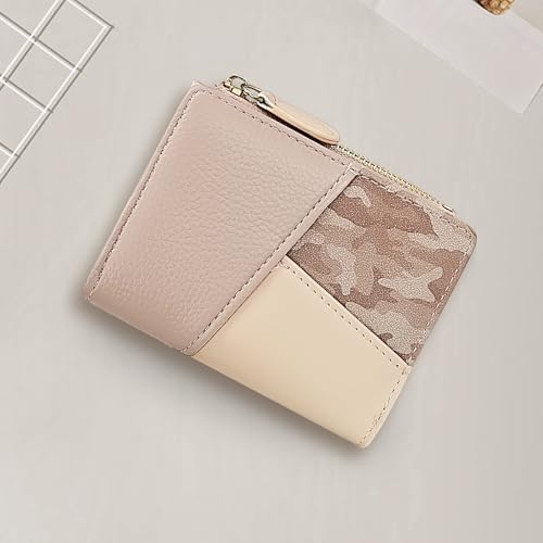 Small Wallet for Women, PU Leather Bi-fold Women’s Wallet Trendy Vintage Splicing Ladies Purse with Zipper Coin Pocket(Pink) - Main Image