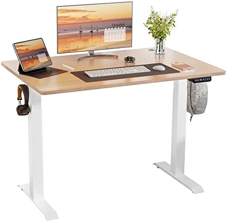 Meilocar Height Adjustable Electric Standing Desk, Sit Stand Computer Desk w/Memory Controller, Home Office Workstation Stand up Desk with Splice Board, 48" x 24" Tabletop (Walnut Top + White Frame)