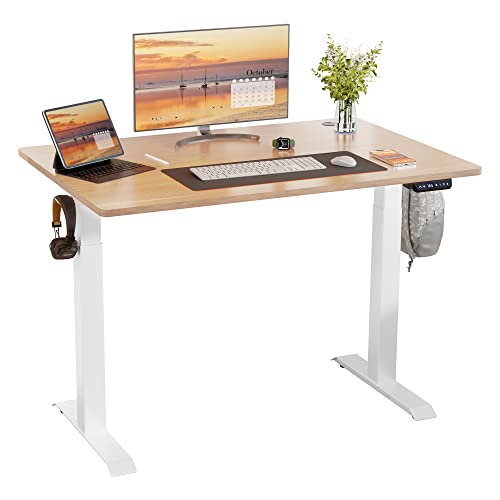 Meilocar Height Adjustable Electric Standing Desk, Sit Stand Computer Desk W/Memory Controller, Home Office Workstation Stand Up Desk With Splice Board, 48" X 24" Tabletop (Walnut Top + White Frame) #TOP1