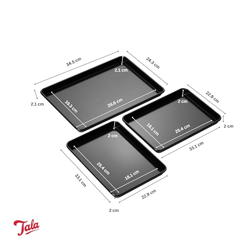 Tala Performance Baking Tray Set of 3, Professional Baking Trays for Oven Non Stick, Steel Oven Tray for Cooking & Roasting - 34.5x24.3x2.1 cm Tray & 26.6x19.3x2.1 cm Trays - Image 4