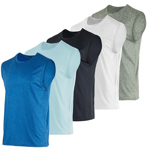 Image of Real Essentials 3 & 5 Pack: Men's Dry-Fit Active Athletic Tech Tank Top - Regular and Big & Tall Sizes (S-5XLT)