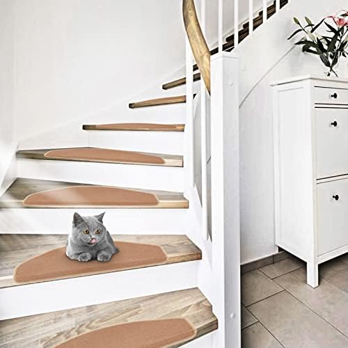 KingSaid 15Pcs Carpet Stair Treads Staircase Protection Rugs 24x65CM Carpet Stair Treads Adhesive Carpet Stair Treads Mats Indoor Non-slip Step Staircase Floor Cover Pad (Camel)
