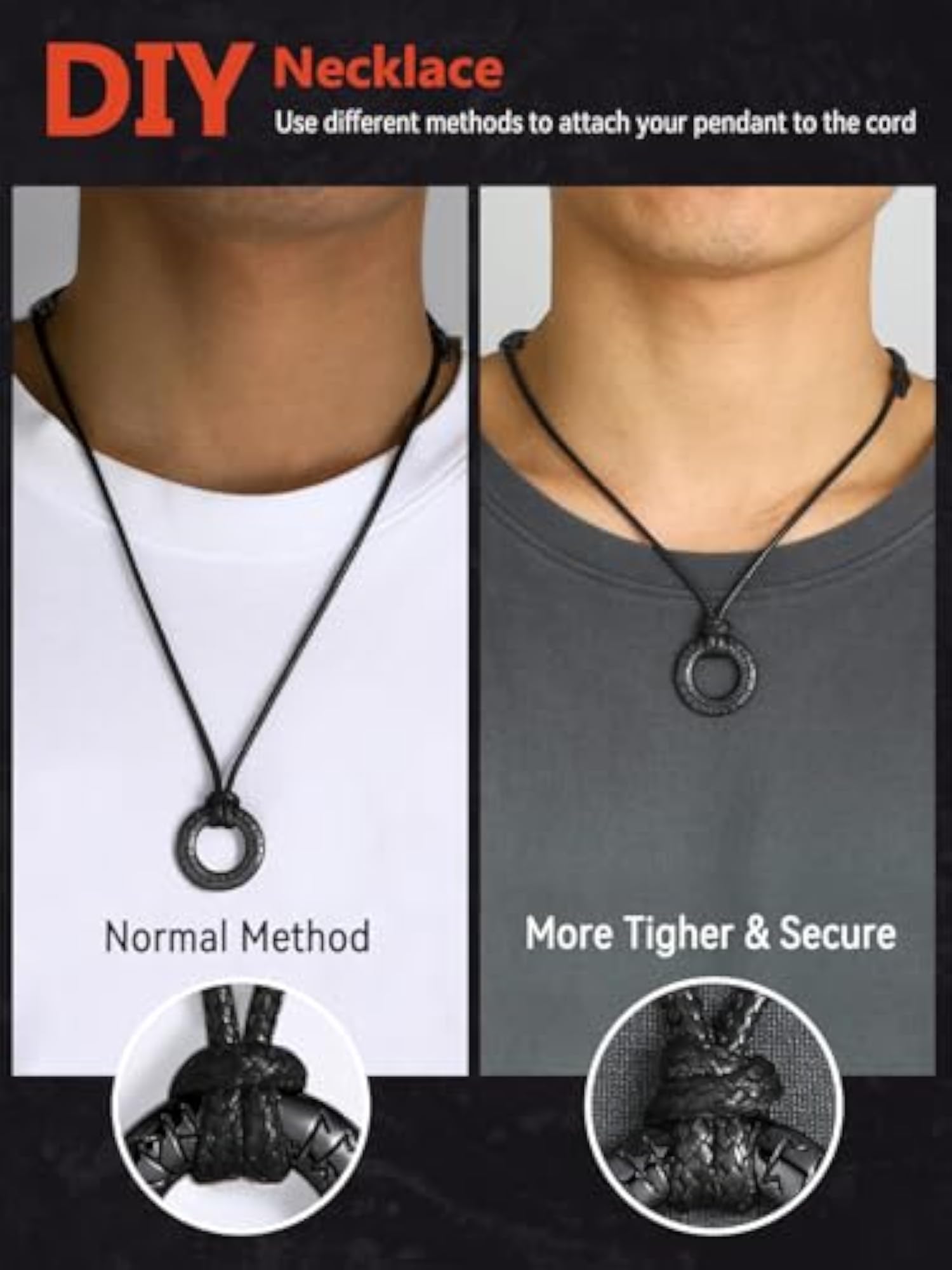 Norse Viking Rune Necklace with Adjustable Leather & Stainless Steel