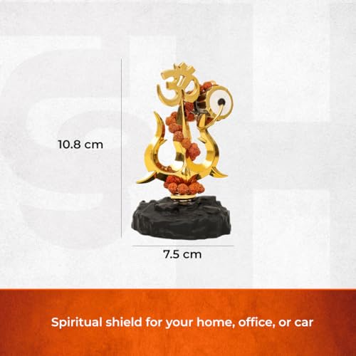 Image of Divine Hindu Trishul Damroo Idol with Original Rudraksha | Small Murti for Car Dashboard, Home Decor, Office Table, Pooja | Spiritual Gift Item | 10.8cm