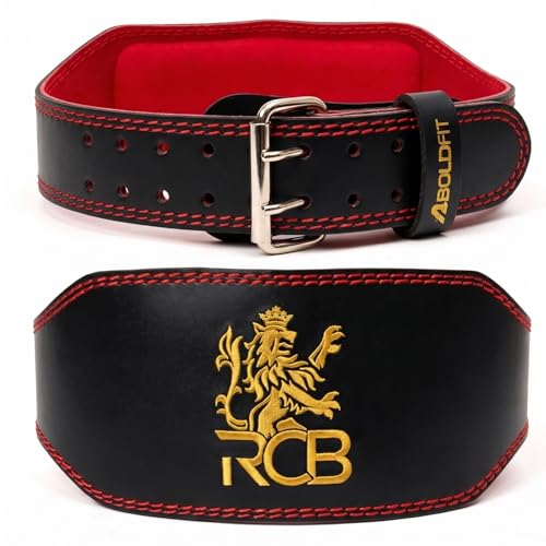Image of Boldfit X Royal Challengers Bengaluru Official Merchandise Weight Lifting Belt for Men & Women Premium Back Support for Powerlifting, Deadlifts, Squats, Strength Training & Gym Workouts - Black Red M