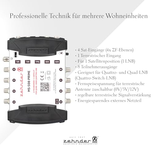 Quad-LNB-Multischalter ZEHNDER 5/8 für Zweisatellitenempfang