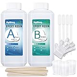 Epoxy Resin Clear Crystal Coating Kit 19.1oz - 2 Part Casting Resin for Art, Craft, Jewelry Making, River Tables, Bonus Gloves, Measuring Cup, wooden sticks and Dropper