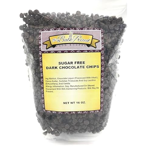 Sugar Free Dark Chocolate Chips, (1lb Resealable Zip Lock Bag) Cover