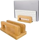 Soporte vertical para laptop, soporte de bambú de madera de escritorio, base antideslizante para laptop con base ajustable para Apple MacBook, iPad, tabletas, juegos, fácil de colocar todos tus