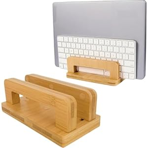 Vertical Laptop Stand Holder, Desktop Wooden Bamboo Stand, Non-Slip Laptop Dock with Adjustable Dock for Apple MacBook, IPad, Tablets Gaming, It Easy to Place All Your Devices