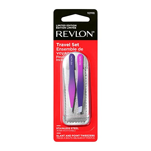 Revlon Conjunto de mini pinças para sair, inclinadas e pontas, feitas com aço inoxidável, pacote com