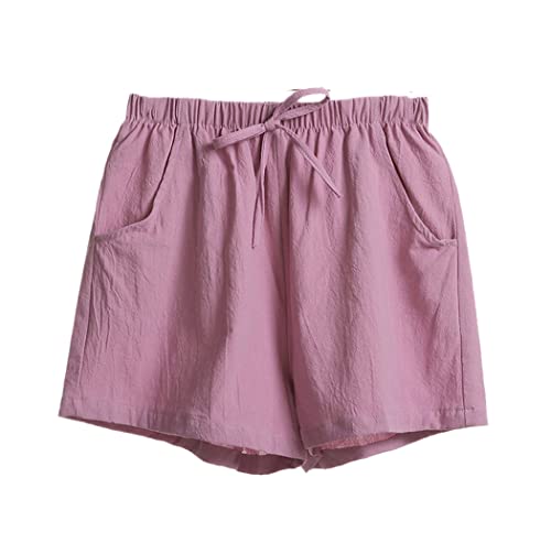 Short en lin femme noir et rose à taille haute et coupe large confortable