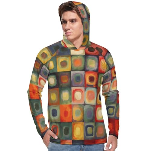 Men's Sun Shirts UPF 50+ Rash Guard Long Sleeve Sun Protection Hoodie Abstract Art Squares Lightweight Shirt 3XL White2