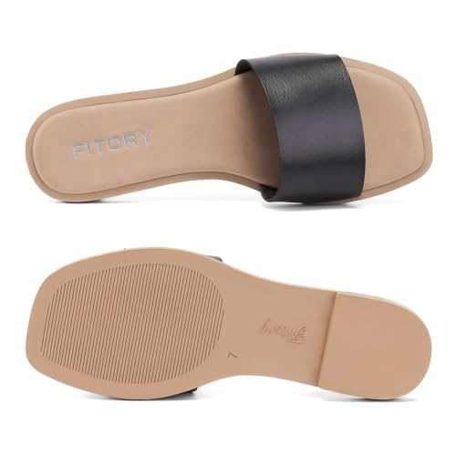 Image of FITORY Women's Slide Sandals Fashion Square Open Toe with Cushioned Footbed Slippers for Beach Size