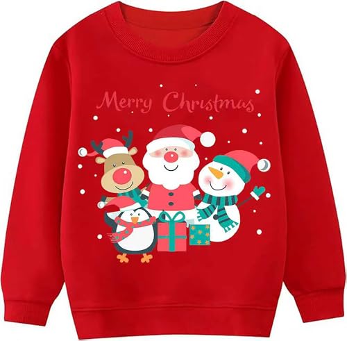 TCWWBB Kids Christmas Jumper Xmas Sweatshirt Jumpers Boys Girls Unisex Santa Claus Bear Reindeer Tops Children Long Sleeve Cotton Pullover Outfits Casual Crewneck Winter Clothes Age 1-11 Years